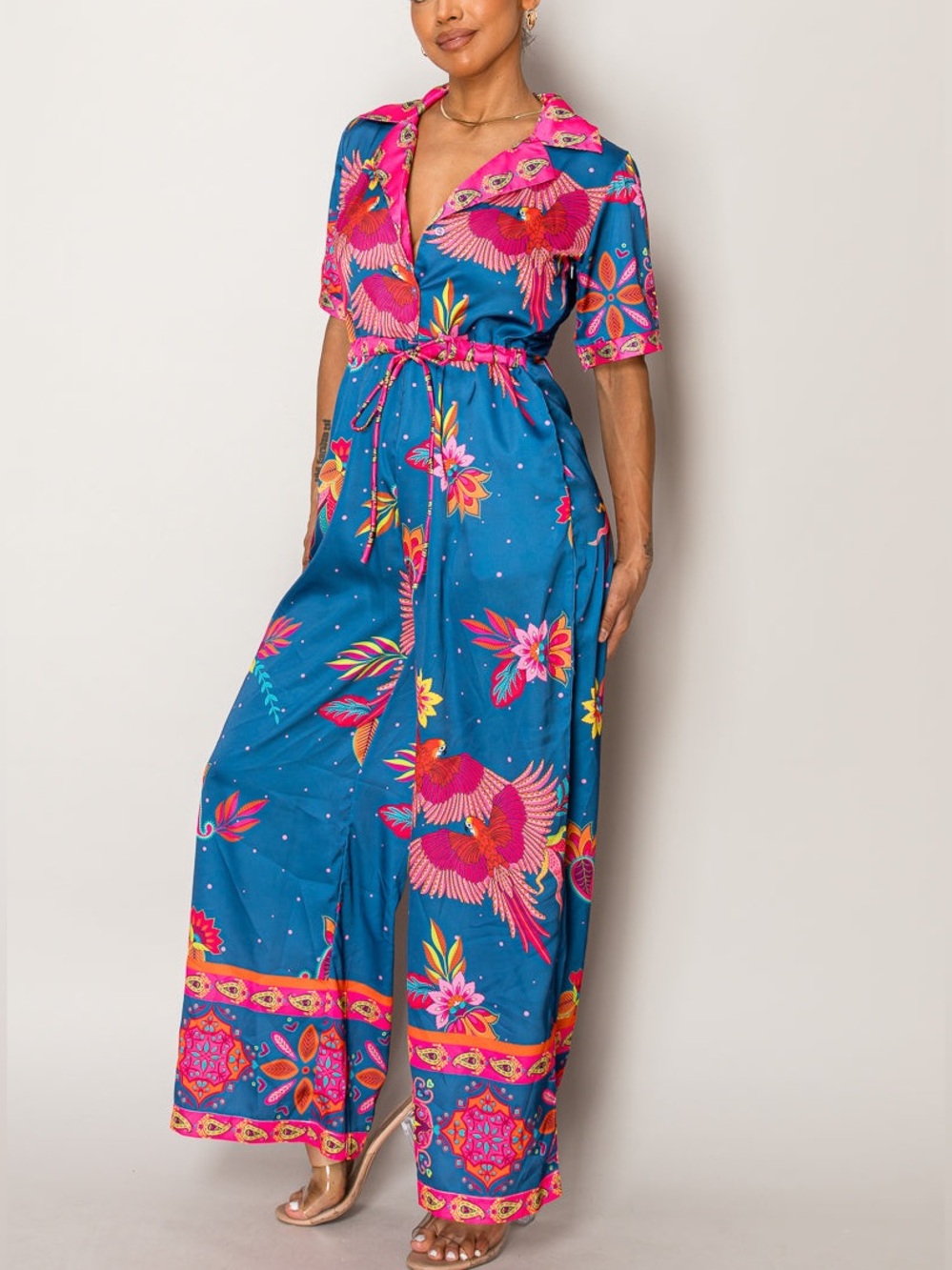 ENDLESS MOON TROPICAL BIRD RESORT JUMPSUIT size S